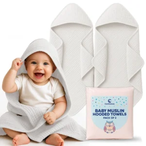 Comforista Muslin Hooded Baby Towels Set of 2 Pink Baby Bath